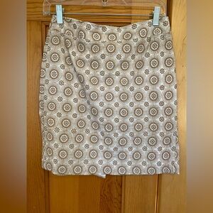 Ann Taylor Cream and Brown Embroidered Skirt
